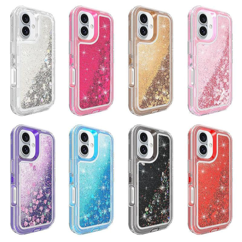 Glitter Case for Iphone 16 Pro Max 15 14 13 12 Pro Max plus for Women Girl Clear 3-In-1 Heavy Duty Protective Phone Case with Floating Liquid Quicksand Shiny Bling Sparkly Cute