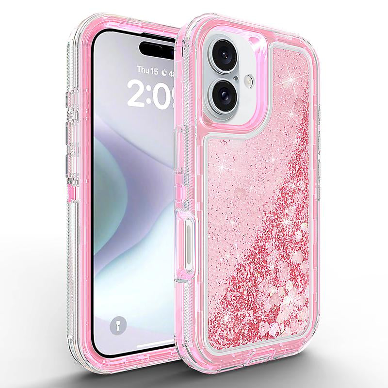 Glitter Case for Iphone 16 Pro Max 15 14 13 12 Pro Max plus for Women Girl Clear 3-In-1 Heavy Duty Protective Phone Case with Floating Liquid Quicksand Shiny Bling Sparkly Cute