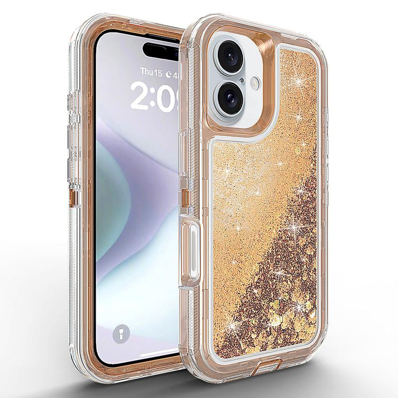 Glitter Case for Iphone 16 Pro Max 15 14 13 12 Pro Max plus for Women Girl Clear 3-In-1 Heavy Duty Protective Phone Case with Floating Liquid Quicksand Shiny Bling Sparkly Cute