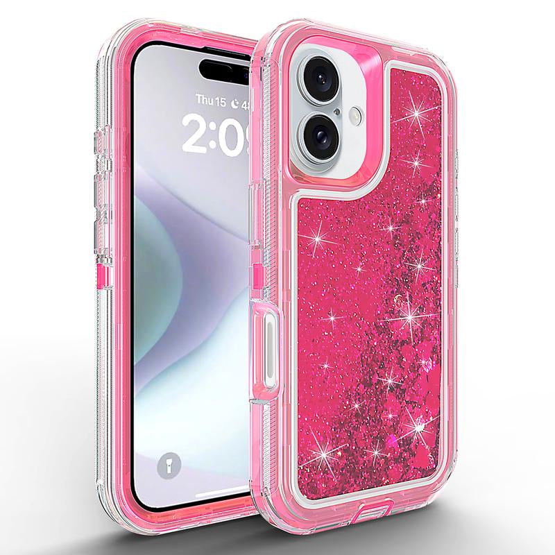Glitter Case for Iphone 16 Pro Max 15 14 13 12 Pro Max plus for Women Girl Clear 3-In-1 Heavy Duty Protective Phone Case with Floating Liquid Quicksand Shiny Bling Sparkly Cute