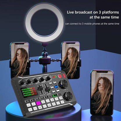 Safring Live Sound Card with DJ Mixer Effects & Voice Changer, F998 Live Sound Card Audio Mixer 16 Special Effects Ambient Sounds, Sound Card for Live Streaming/Gaming/Podcast/Recording/Vocal/Game Voice Dynamic Mic Desk Clamp Usb Rechargeable Microphone