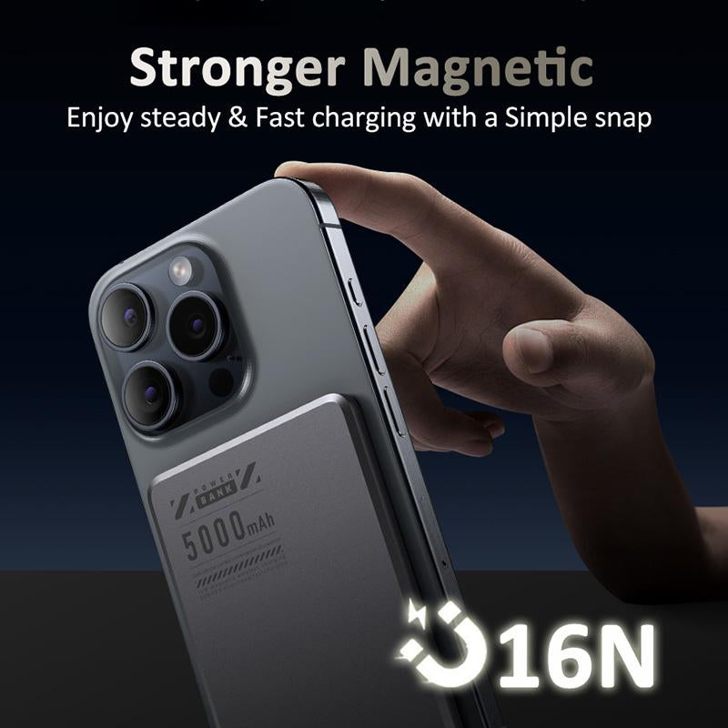 Ultra Slim Magnetic Power Bank 5000Mah 0.3Inch Wireless Portable Charger with PD 20W USB C Port Fast Charging Magsafe Battery Pack for Daily Charge and Travel Device Champagne Gold