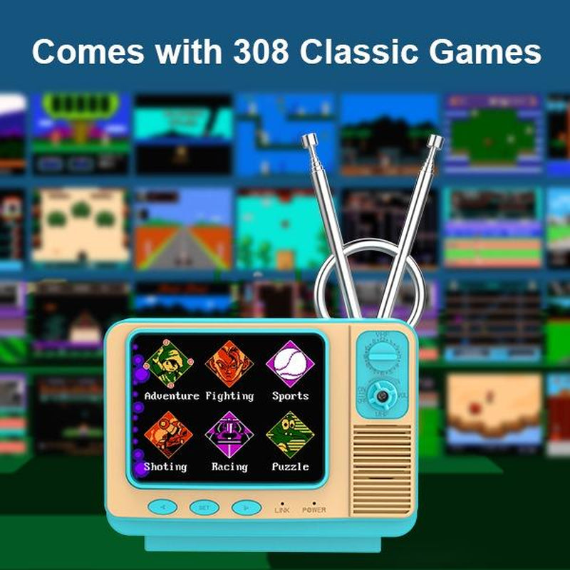 Mini TV Game Console-Gv300S 308-IN-1 HANDHELD ️ BACK to 90S HAPPINESS 3 Inch Screen Retro Video Games Player Support TV Output Electronic Games Xmas Gift for Boys Girls 4-12