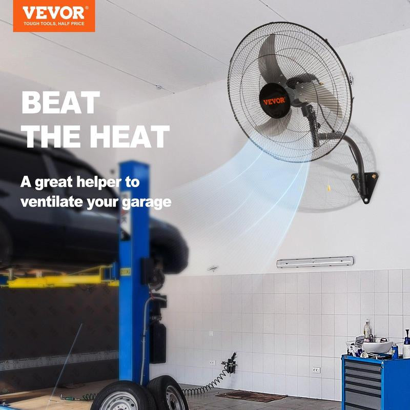 VEVOR Oscillating Wall Mount Fan, Various Specifications, Commercial or Residential for Warehouse, Greenhouse, Workshop, Patio, Basement, Black
