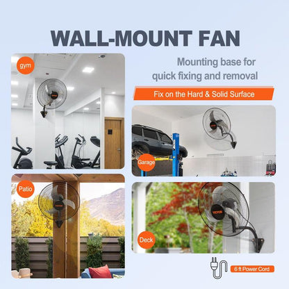 VEVOR Oscillating Wall Mount Fan, Various Specifications, Commercial or Residential for Warehouse, Greenhouse, Workshop, Patio, Basement, Black