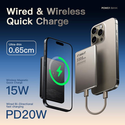 Ultra Slim Magnetic Power Bank 5000Mah 0.3Inch Wireless Portable Charger with PD 20W USB C Port Fast Charging Magsafe Battery Pack for Daily Charge and Travel Device Champagne Gold