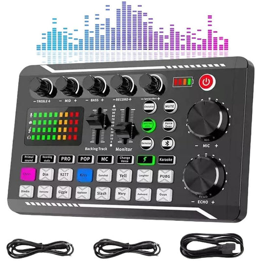 Safring Live Sound Card with DJ Mixer Effects & Voice Changer, F998 Live Sound Card Audio Mixer 16 Special Effects Ambient Sounds, Sound Card for Live Streaming/Gaming/Podcast/Recording/Vocal/Game Voice Dynamic Mic Desk Clamp Usb Rechargeable Microphone