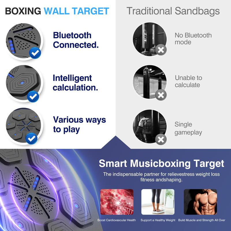 Upgraded Music Boxing Machine - Smart Bluetooth Wall-Mounted Boxing Trainer with Punch Counter, Adjustable Speed & Premium Gloves - Home/Office Workout & Stress Relief for Fitness Enthusiasts
