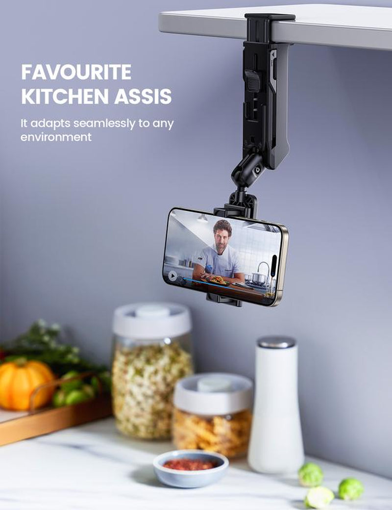 Lamicall Clamp Travel Phone Holder Mount – [2025 Wider Clamp] Portable Hands-Free Phone Stand for Airplane, Train & Car Trips – Travel Essentials for Women & Men, Fits Iphone 16 15 14 Pro Max Series