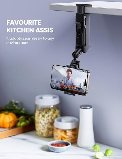 Lamicall Clamp Travel Phone Holder Mount – [2025 Wider Clamp] Portable Hands-Free Phone Stand for Airplane, Train & Car Trips – Travel Essentials for Women & Men, Fits Iphone 16 15 14 Pro Max Series