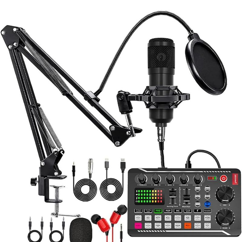 Safring Live Sound Card with DJ Mixer Effects & Voice Changer, F998 Live Sound Card Audio Mixer 16 Special Effects Ambient Sounds, Sound Card for Live Streaming/Gaming/Podcast/Recording/Vocal/Game Voice Dynamic Mic Desk Clamp Usb Rechargeable Microphone