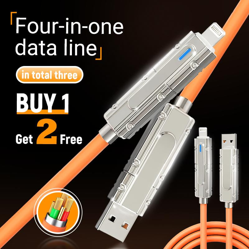 3 PACK DEAL ！【Buy 1 Get 2 Free】 4-In-1 Charging Cable - 240W Super Fast Charge Orange - Universal Compatibility - Silicone & Stainless Steel Connectors - Travel Ready Cellphone Electronic Cellphone, Electronic, Smartphone, Charger
