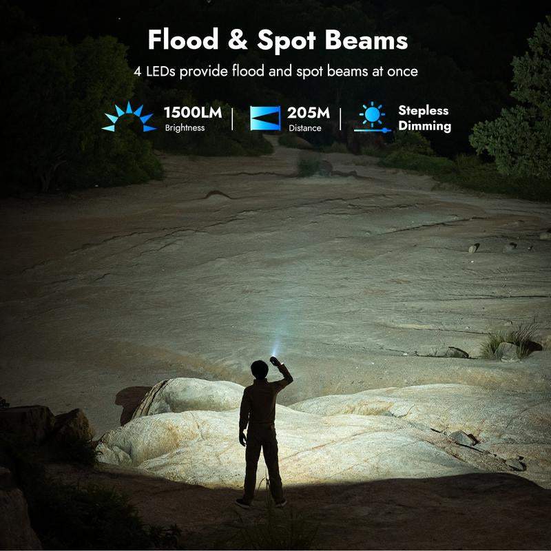 【NEW LAUNCH】WUBEN X4 1500 Lumens Multi-Function LED Flat Flashlight, RGB Mood Light & Side Camping Lamp, Instant-On Tail Switch, USB-C Rechargeable, IP68 Waterproof for Camping, Hiking, Night Patrol