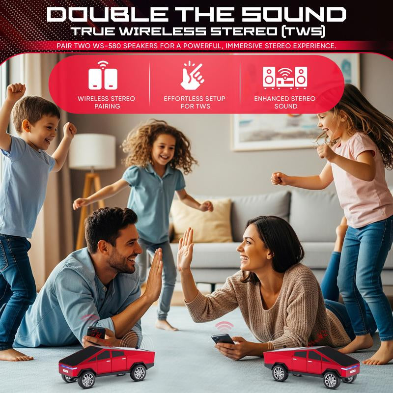 Fuzix WS-580 Pickup Truck Model Bluetooth Speaker with USB Micro SD AUX FM Radio TWS Pairing for Indoor Outdoor Party Birthday Gift Cybertruck