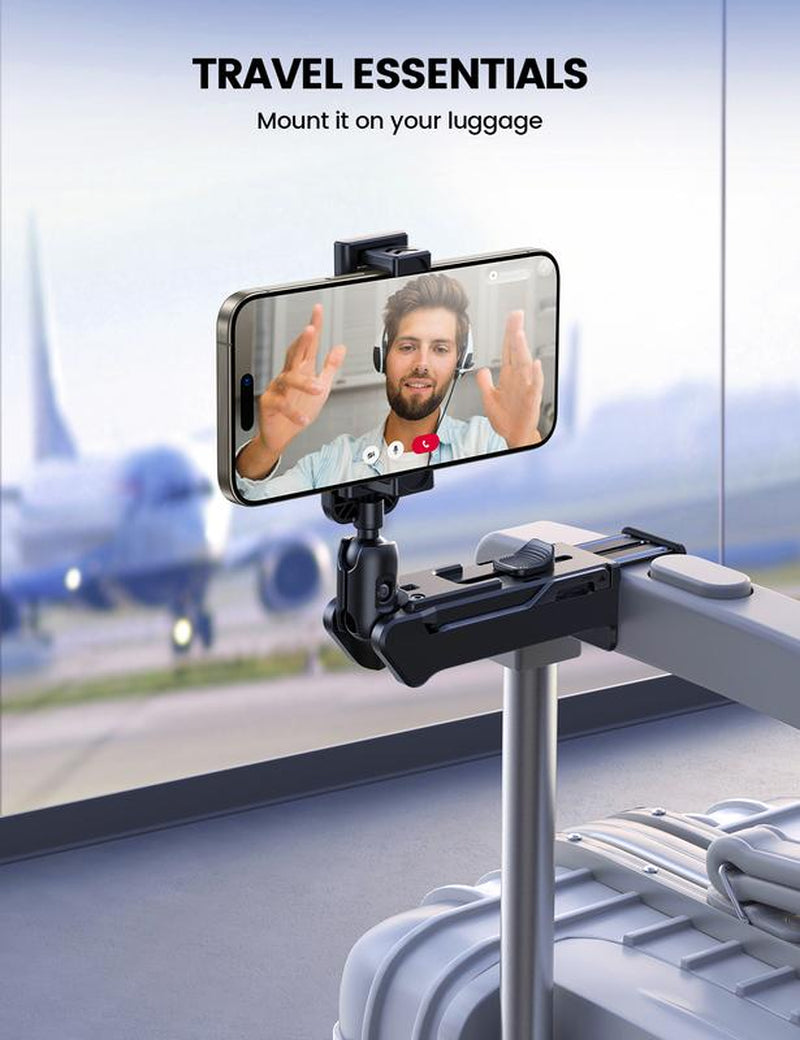 Lamicall Clamp Travel Phone Holder Mount – [2025 Wider Clamp] Portable Hands-Free Phone Stand for Airplane, Train & Car Trips – Travel Essentials for Women & Men, Fits Iphone 16 15 14 Pro Max Series
