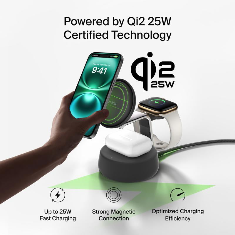 Belkin Ultracharge Pro 3-In-1 Magnetic Charging Dock with Qi2 25W