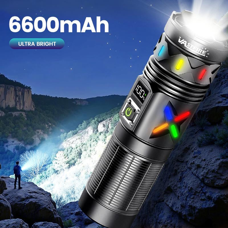 High Power 5000 Lumens Flashlight, 1500M Beam Zoomable LED Flashlight with USB-C Rechargeable 6600Mah Battery, LCD Power Display, Strobe Light for Outdoor Camping Hiking