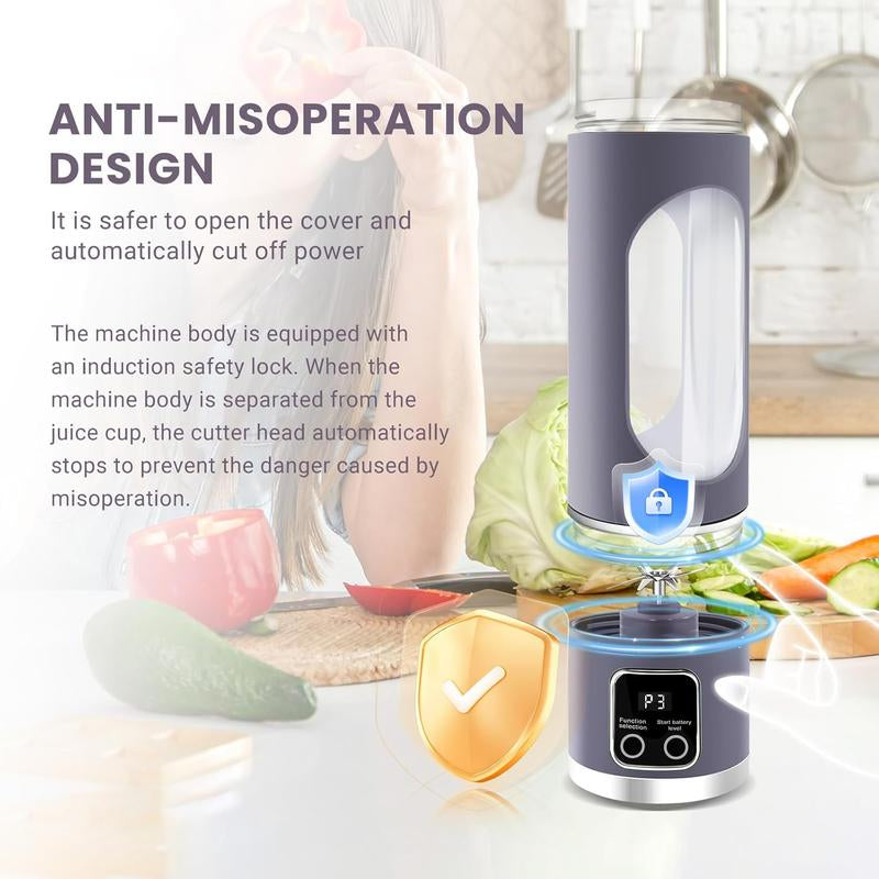 Portable Blender,Usb-C Rechargeable,Personal Compact Travel Juicer Cup 500ML for Shakes, Smoothies,Fresh Juice,Self-Cleaning,Leakproof Lid, Smart Time Display,12 Blades,With Strong Blending White