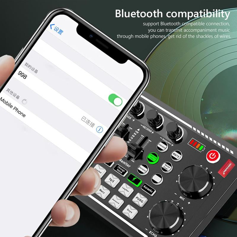 Safring Live Sound Card with DJ Mixer Effects & Voice Changer, F998 Live Sound Card Audio Mixer 16 Special Effects Ambient Sounds, Sound Card for Live Streaming/Gaming/Podcast/Recording/Vocal/Game Voice Dynamic Mic Desk Clamp Usb Rechargeable Microphone