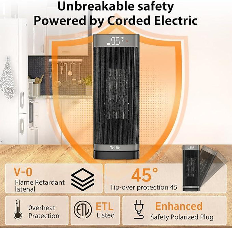 【Clearance Sale】Electric Heater, Indoor Space Heater with Thermostat: 16-Inch PTC Electric, 60° Oscillating, 4 Modes, 12-Hour Timer, 1500W Portable