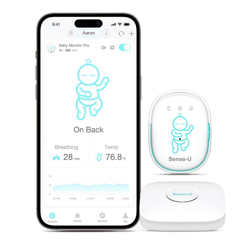 Sense-U Pro Baby Monitor – Breathing Movement, Rollover & Overheating Trackers for Better Sleep, Simple Clip-On Smart Sleep Monitor with Arousal Vibration, Audible Alerts & Sleep Analysis