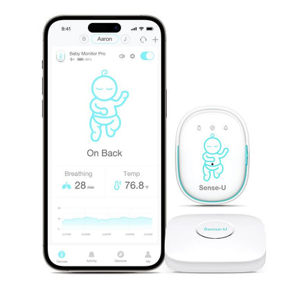 Sense-U Pro Baby Monitor – Breathing Movement, Rollover & Overheating Trackers for Better Sleep, Simple Clip-On Smart Sleep Monitor with Arousal Vibration, Audible Alerts & Sleep Analysis