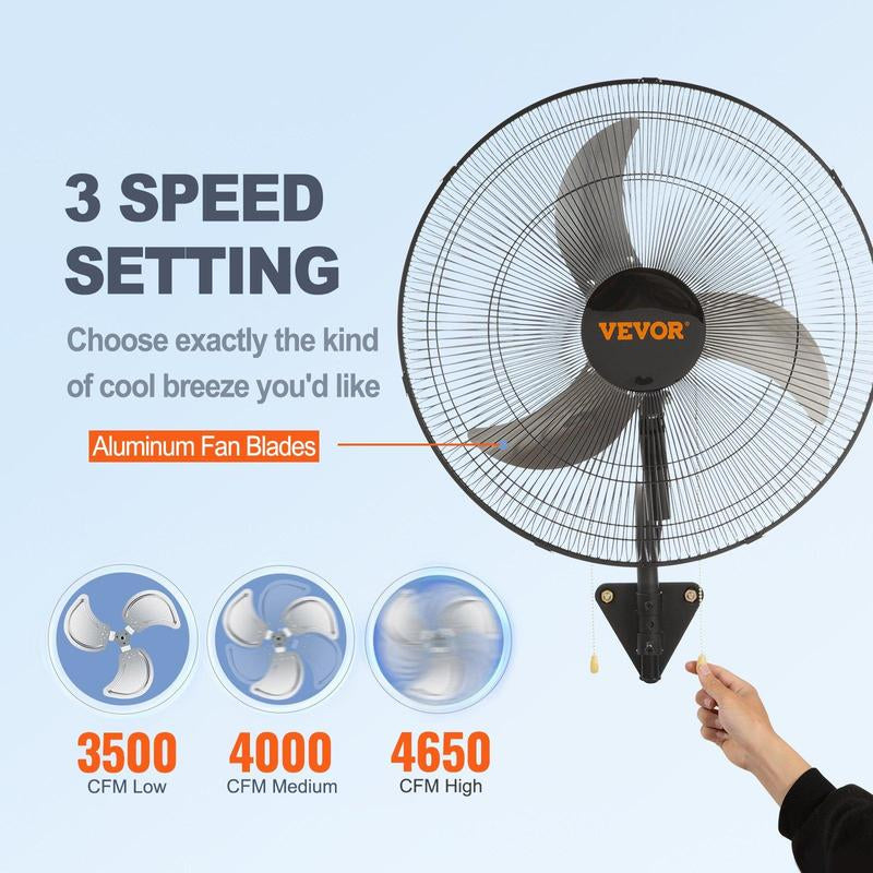VEVOR Oscillating Wall Mount Fan, Various Specifications, Commercial or Residential for Warehouse, Greenhouse, Workshop, Patio, Basement, Black