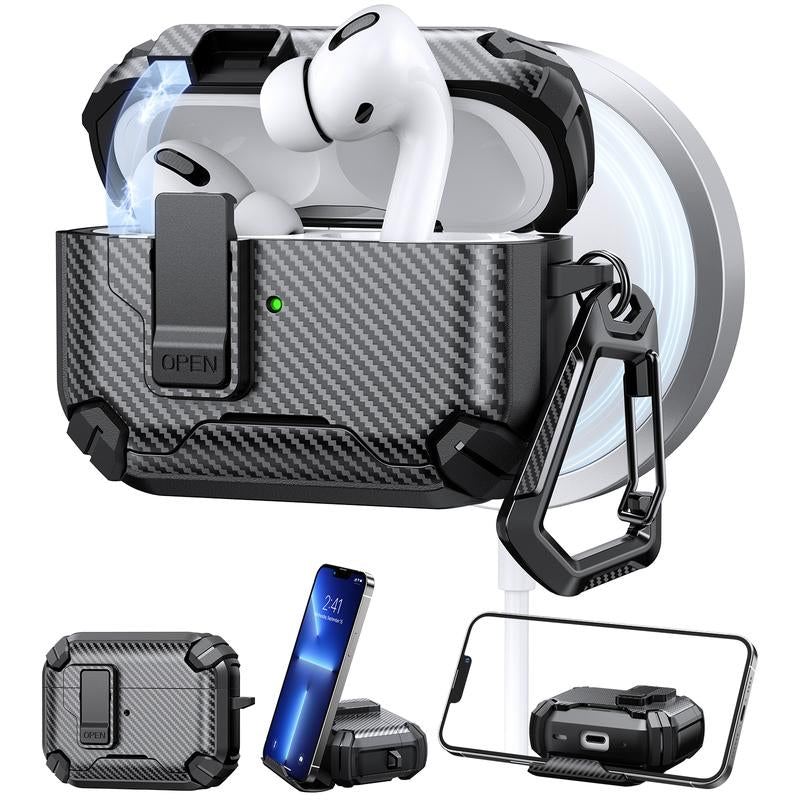 Mulifunctional Earbuds Case with Holder ，Anti-Fall Protective Case ,Generation Case with Secure Lock,Full Body Shockproof Hard Protective Cover for Airpods1/2, 3，Pro,Pro 2,Airpods 4 .In Ear Headphone Pouch ,Earbuds Case,Duarable Protection Audio