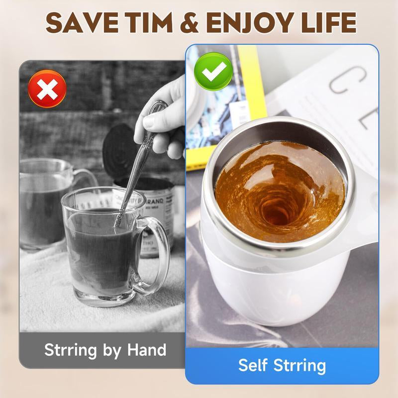 USB Charging Automatic Stirring Cup, Multifunctional Electric Coffee Cup with Dust Cover, Rotating Stainless Steel Cup Milk Cup, Suitable for Kitchen, Office, Bedroom, Easy Stirring Kettle Cup Beverage Mixer Drink Mixer