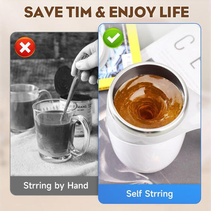 USB Charging Automatic Stirring Cup, Multifunctional Electric Coffee Cup with Dust Cover, Rotating Stainless Steel Cup Milk Cup, Suitable for Kitchen, Office, Bedroom, Easy Stirring Kettle Cup Beverage Mixer Drink Mixer