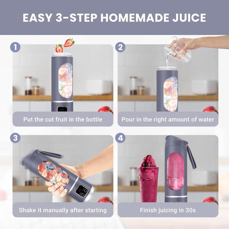 Portable Blender,Usb-C Rechargeable,Personal Compact Travel Juicer Cup 500ML for Shakes, Smoothies,Fresh Juice,Self-Cleaning,Leakproof Lid, Smart Time Display,12 Blades,With Strong Blending White