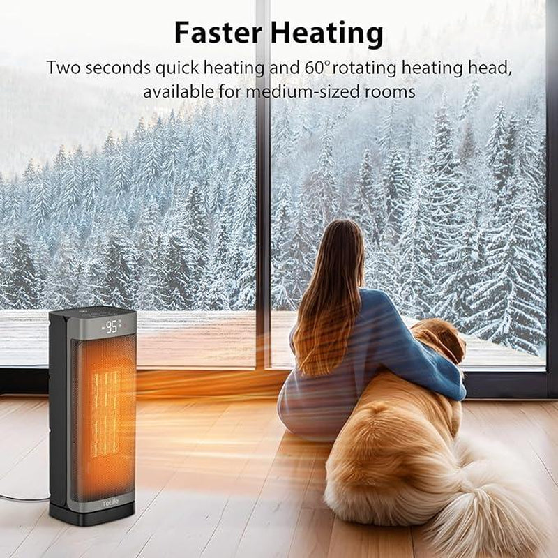 【Clearance Sale】Electric Heater, Indoor Space Heater with Thermostat: 16-Inch PTC Electric, 60° Oscillating, 4 Modes, 12-Hour Timer, 1500W Portable