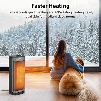 【Clearance Sale】Electric Heater, Indoor Space Heater with Thermostat: 16-Inch PTC Electric, 60° Oscillating, 4 Modes, 12-Hour Timer, 1500W Portable