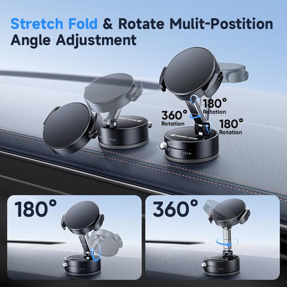 MAGIC JOHN Smartphone Holder Magsafe Compatible Soft Gel Suction × Clamp Dual Locking System with Vacuum Suction Cup 360° Rotation N55 Magnets One-Handed Operation Universal for Iphone & Android Car Mount Phone Stand