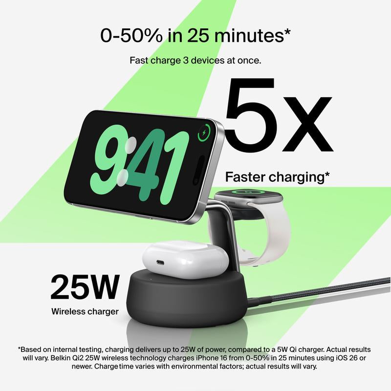 Belkin Ultracharge Pro 3-In-1 Magnetic Charging Dock with Qi2 25W