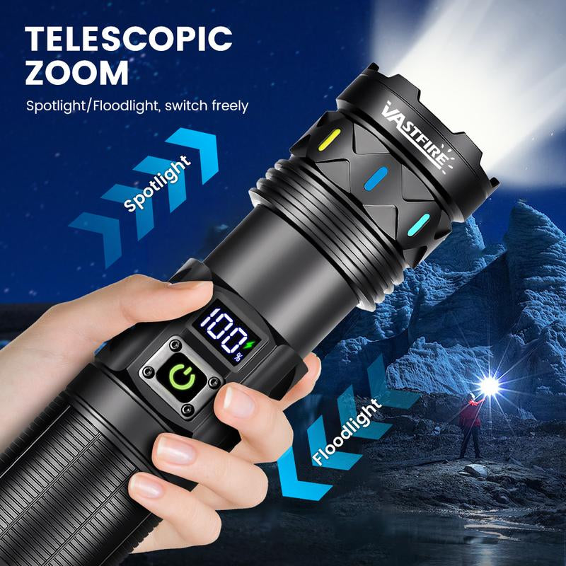 High Power 5000 Lumens Flashlight, 1500M Beam Zoomable LED Flashlight with USB-C Rechargeable 6600Mah Battery, LCD Power Display, Strobe Light for Outdoor Camping Hiking