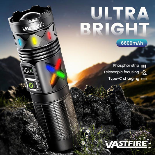 High Power 5000 Lumens Flashlight, 1500M Beam Zoomable LED Flashlight with USB-C Rechargeable 6600Mah Battery, LCD Power Display, Strobe Light for Outdoor Camping Hiking