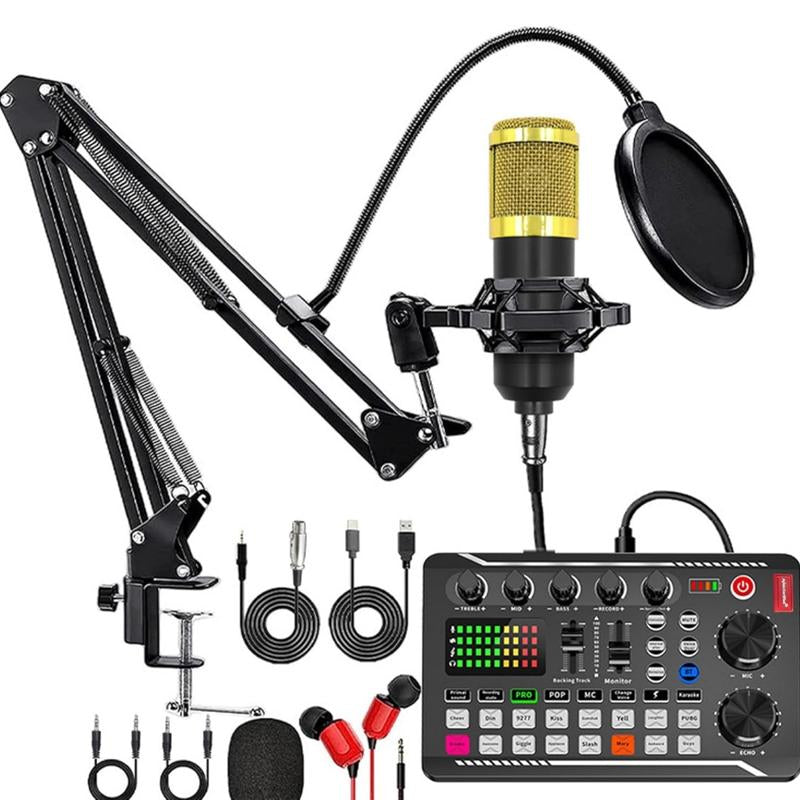 Safring Live Sound Card with DJ Mixer Effects & Voice Changer, F998 Live Sound Card Audio Mixer 16 Special Effects Ambient Sounds, Sound Card for Live Streaming/Gaming/Podcast/Recording/Vocal/Game Voice Dynamic Mic Desk Clamp Usb Rechargeable Microphone
