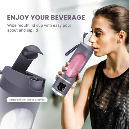 Portable Blender,Usb-C Rechargeable,Personal Compact Travel Juicer Cup 500ML for Shakes, Smoothies,Fresh Juice,Self-Cleaning,Leakproof Lid, Smart Time Display,12 Blades,With Strong Blending White