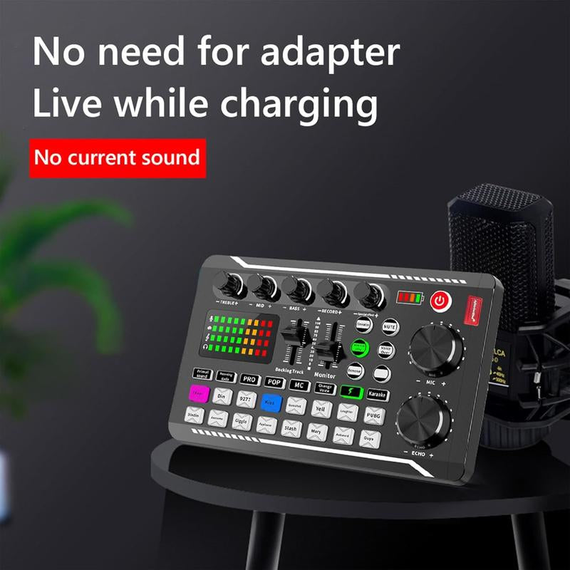Safring Live Sound Card with DJ Mixer Effects & Voice Changer, F998 Live Sound Card Audio Mixer 16 Special Effects Ambient Sounds, Sound Card for Live Streaming/Gaming/Podcast/Recording/Vocal/Game Voice Dynamic Mic Desk Clamp Usb Rechargeable Microphone