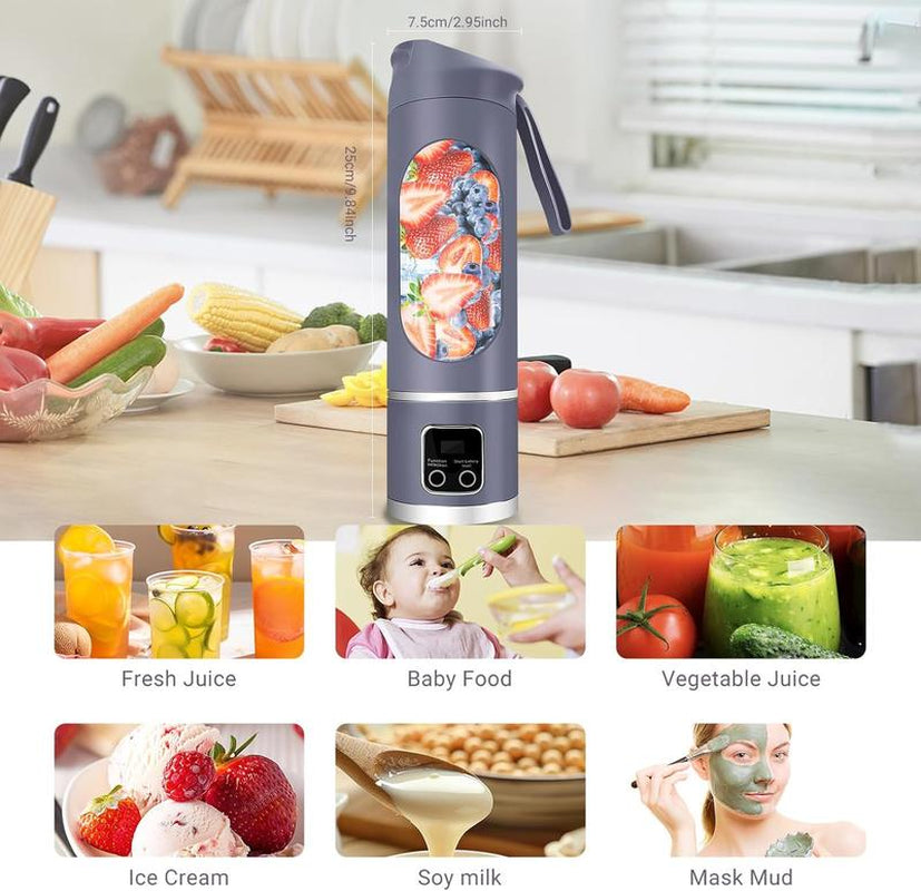 Portable Blender,Usb-C Rechargeable,Personal Compact Travel Juicer Cup 500ML for Shakes, Smoothies,Fresh Juice,Self-Cleaning,Leakproof Lid, Smart Time Display,12 Blades,With Strong Blending White