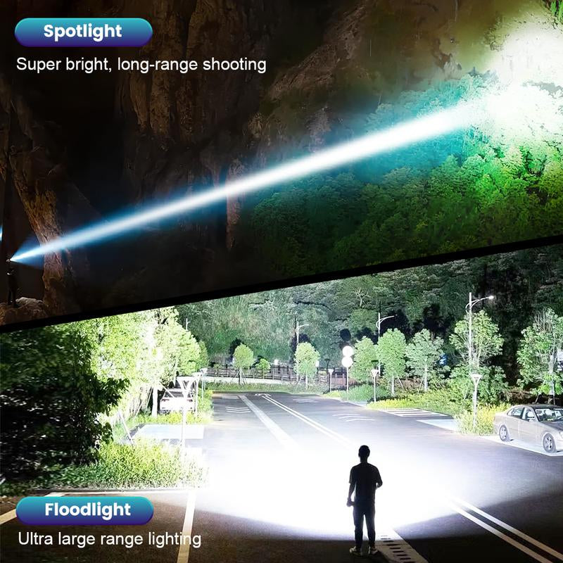 High Power 5000 Lumens Flashlight, 1500M Beam Zoomable LED Flashlight with USB-C Rechargeable 6600Mah Battery, LCD Power Display, Strobe Light for Outdoor Camping Hiking