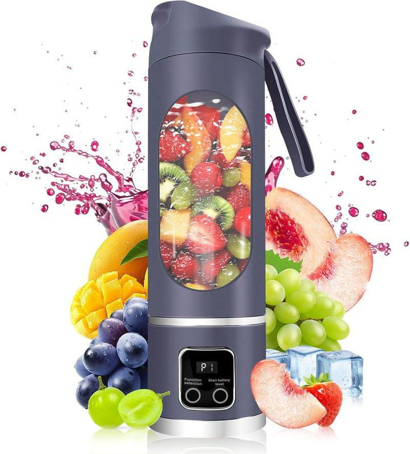 Portable Blender,Usb-C Rechargeable,Personal Compact Travel Juicer Cup 500ML for Shakes, Smoothies,Fresh Juice,Self-Cleaning,Leakproof Lid, Smart Time Display,12 Blades,With Strong Blending White