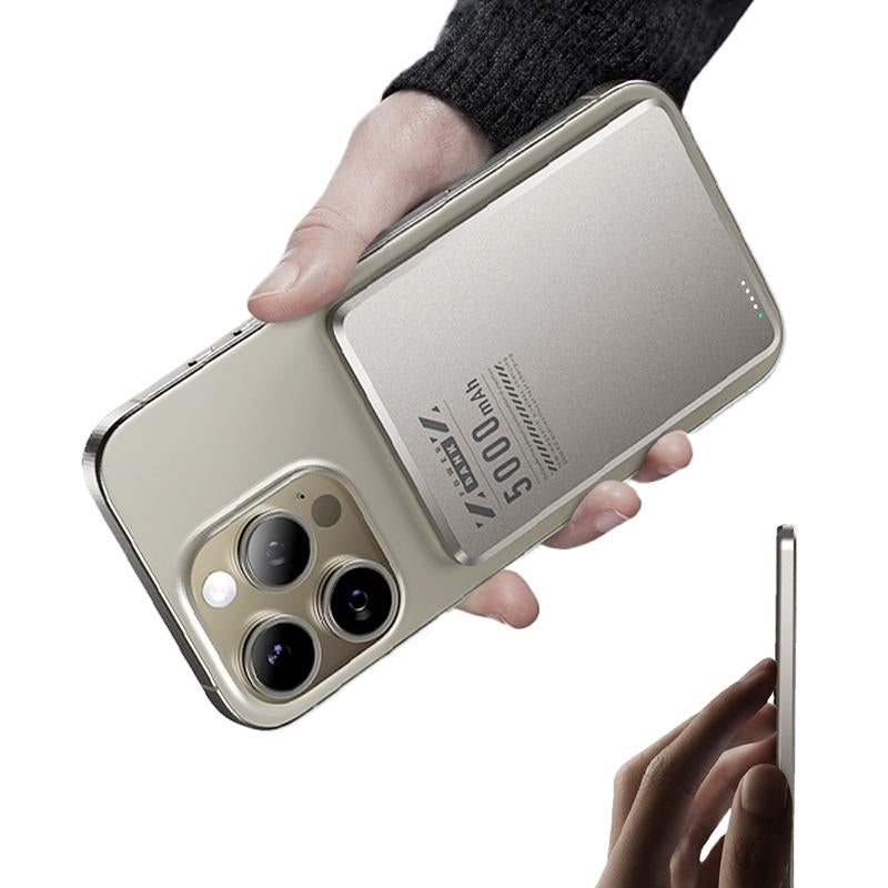 Ultra Slim Magnetic Power Bank 5000Mah 0.3Inch Wireless Portable Charger with PD 20W USB C Port Fast Charging Magsafe Battery Pack for Daily Charge and Travel Device Champagne Gold