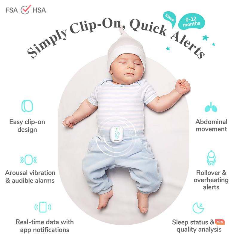 Sense-U Pro Baby Monitor – Breathing Movement, Rollover & Overheating Trackers for Better Sleep, Simple Clip-On Smart Sleep Monitor with Arousal Vibration, Audible Alerts & Sleep Analysis