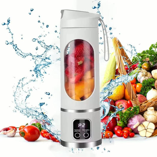 Portable Blender,Usb-C Rechargeable,Personal Compact Travel Juicer Cup 500ML for Shakes, Smoothies,Fresh Juice,Self-Cleaning,Leakproof Lid, Smart Time Display,12 Blades,With Strong Blending White