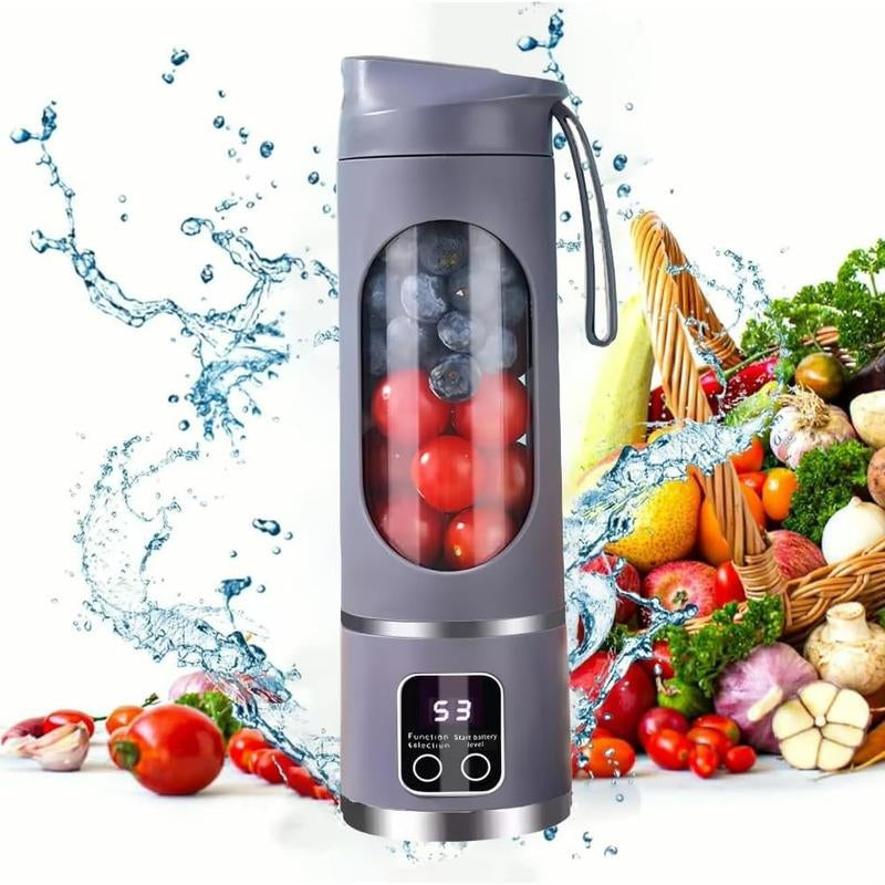 Portable Blender,Usb-C Rechargeable,Personal Compact Travel Juicer Cup 500ML for Shakes, Smoothies,Fresh Juice,Self-Cleaning,Leakproof Lid, Smart Time Display,12 Blades,With Strong Blending White