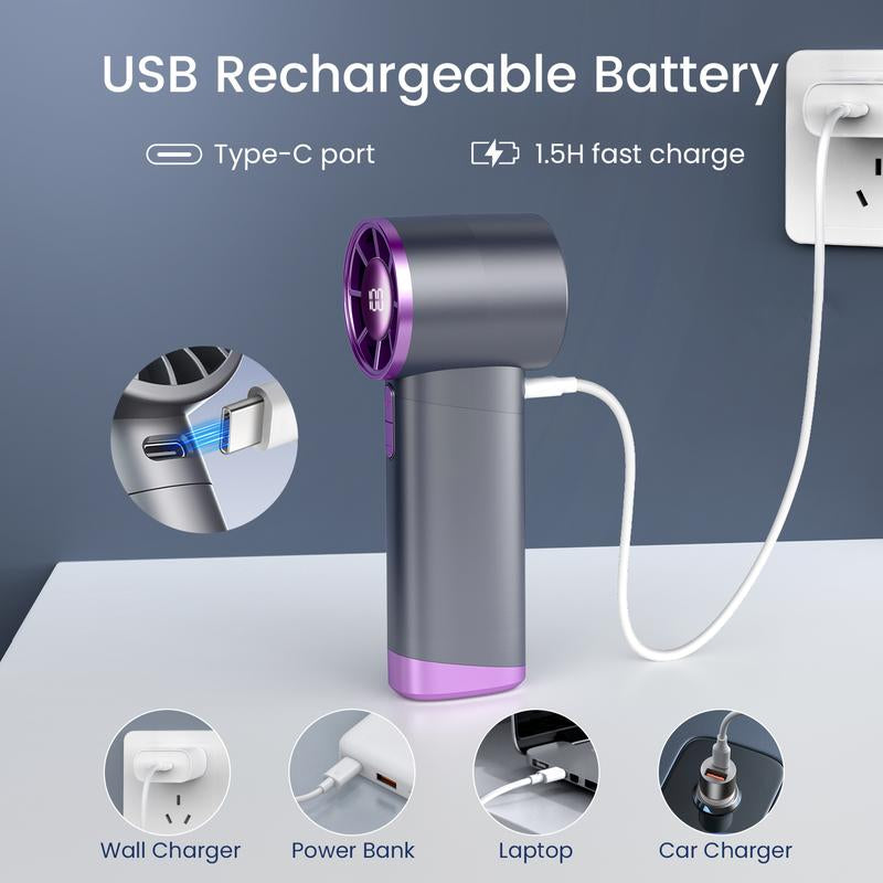 Portable Handheld Fan, Speed (1-100) Adjustable Turbo Mini Fan, 3000Mah Battery Rechargeable Personal Fan with Metal Body, Digital Display, Gifts for Women Men Travel/Camping/Outdoor-Grey