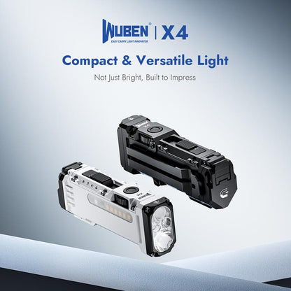 【NEW LAUNCH】WUBEN X4 1500 Lumens Multi-Function LED Flat Flashlight, RGB Mood Light & Side Camping Lamp, Instant-On Tail Switch, USB-C Rechargeable, IP68 Waterproof for Camping, Hiking, Night Patrol
