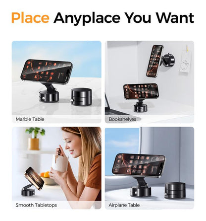 MAGIC JOHN Smartphone Holder Magsafe Compatible Soft Gel Suction × Clamp Dual Locking System with Vacuum Suction Cup 360° Rotation N55 Magnets One-Handed Operation Universal for Iphone & Android Car Mount Phone Stand